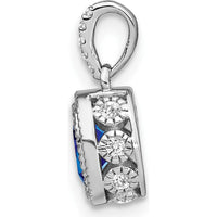 14K White Gold Oval Sapphire and Diamond Pendant with Round Diamonds - 0.6 Carat Total Sapphire Weight and 0.03 Carat Total Diamond Weight by Lumare Gioia