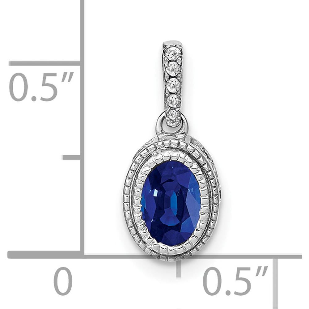 14K White Gold Oval Sapphire and Diamond Pendant with Round Diamonds - 0.6 Carat Total Sapphire Weight and 0.03 Carat Total Diamond Weight by Lumare Gioia