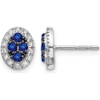 14K White Gold Oval Sapphire and Diamond Post Earrings - 0.12 Carat Total Sapphire Weight, 0.14 Carat Total Diamond Weight by Monteluci Fine Jewelry
