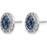 14K White Gold Oval Sapphire and Diamond Post Earrings - 0.12 Carat Total Sapphire Weight, 0.14 Carat Total Diamond Weight by Monteluci Fine Jewelry