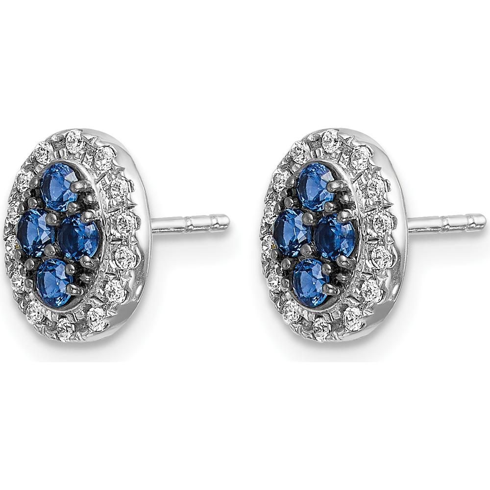 14K White Gold Oval Sapphire and Diamond Post Earrings - 0.12 Carat Total Sapphire Weight, 0.14 Carat Total Diamond Weight by Monteluci Fine Jewelry