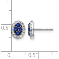 14K White Gold Oval Sapphire and Diamond Post Earrings - 0.12 Carat Total Sapphire Weight, 0.14 Carat Total Diamond Weight by Monteluci Fine Jewelry