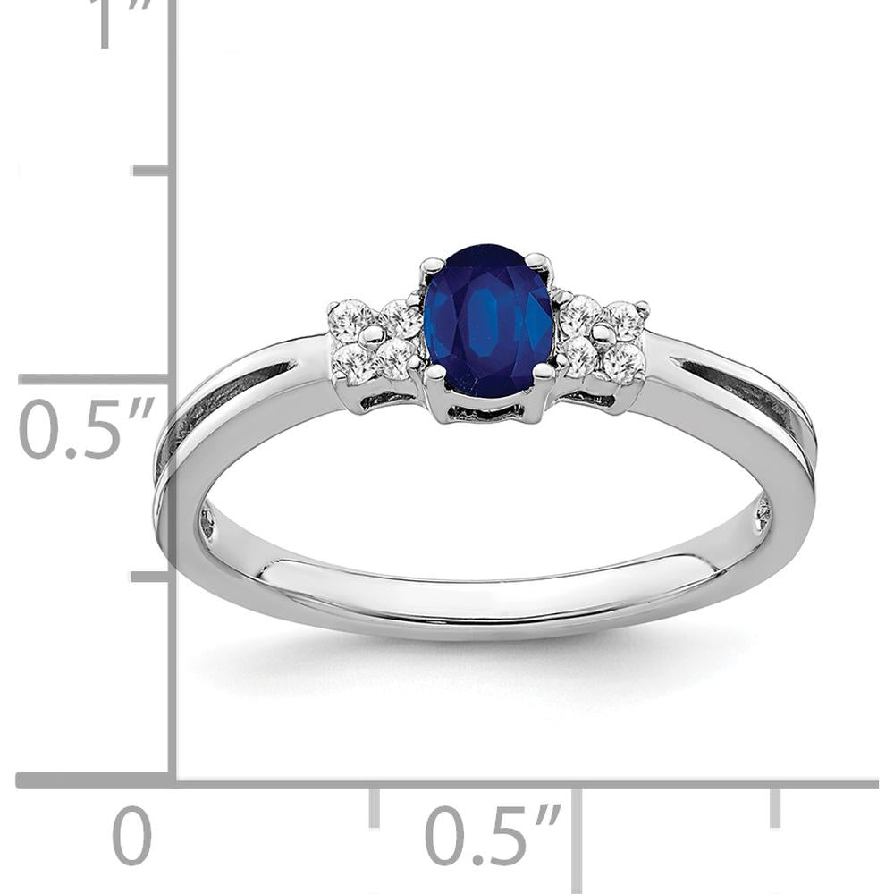 14K White Gold Oval Sapphire and Diamond Ring - 0.35 Carat Sapphire, 0.08 Carat Diamond by 0