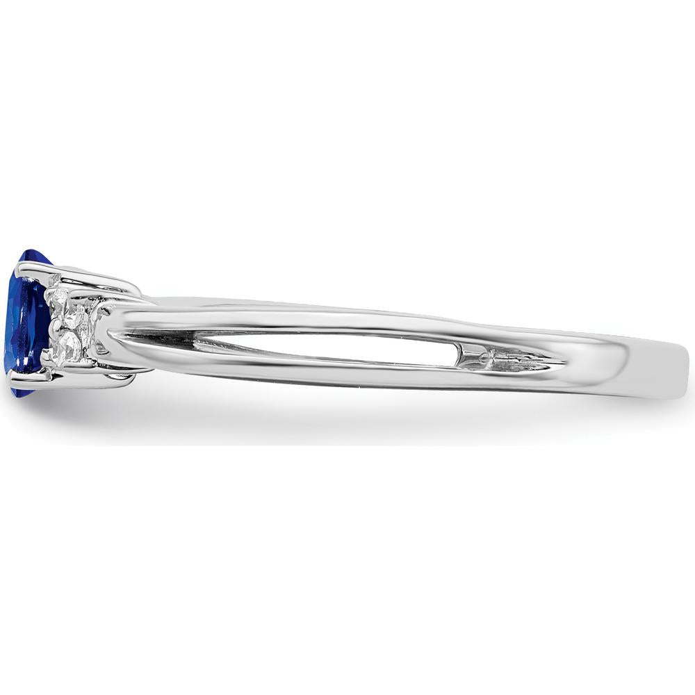 14K White Gold Oval Sapphire and Diamond Ring - 0.35 Carat Sapphire, 0.08 Carat Diamond by 0