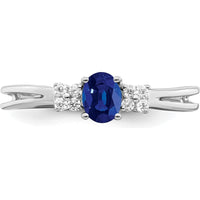 14K White Gold Oval Sapphire and Diamond Ring - 0.35 Carat Sapphire, 0.08 Carat Diamond by 0
