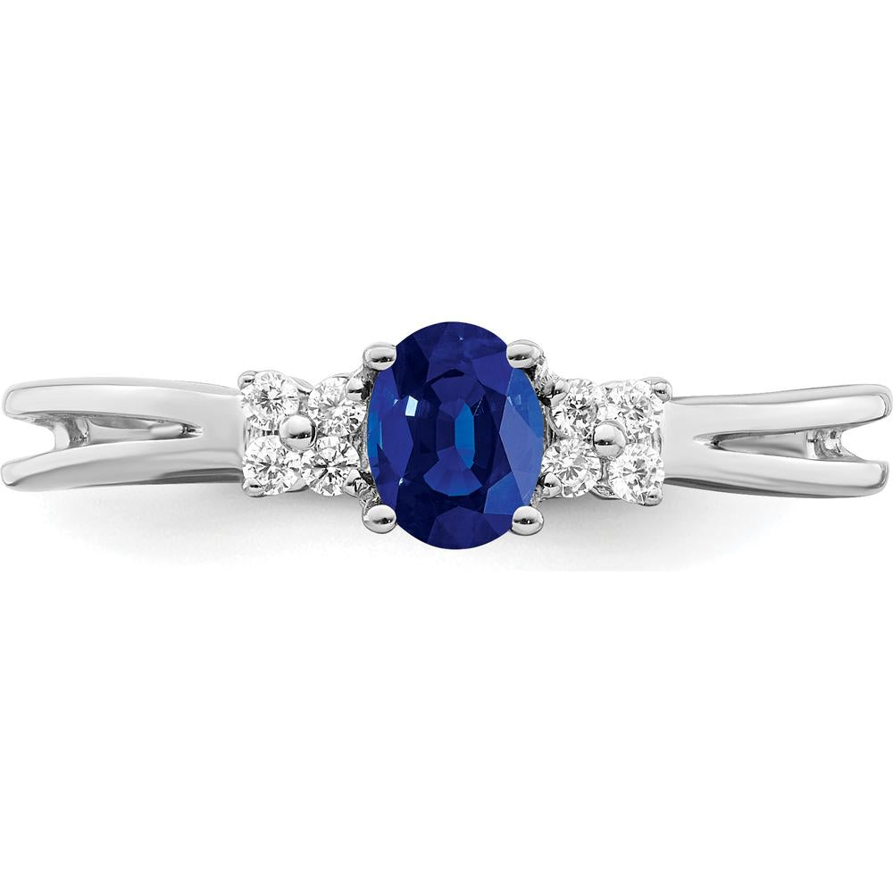 14K White Gold Oval Sapphire and Diamond Ring - 0.35 Carat Sapphire, 0.08 Carat Diamond by 0