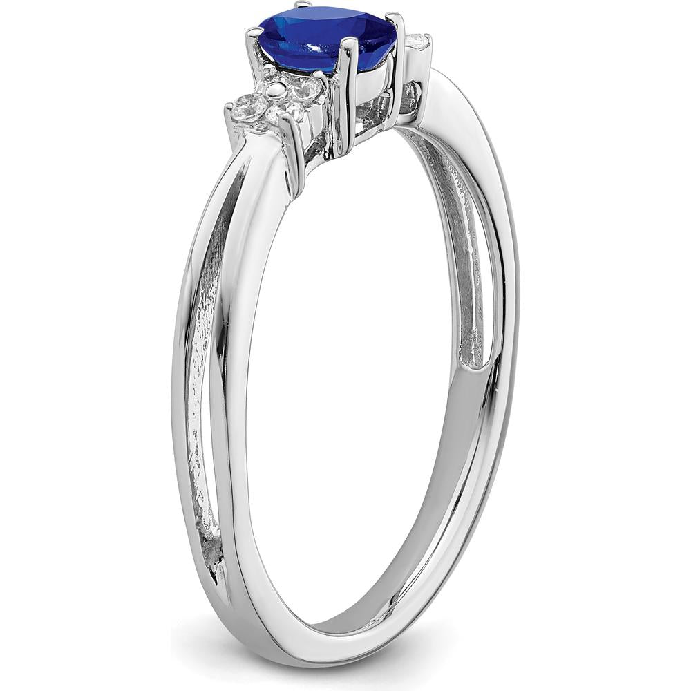 14K White Gold Oval Sapphire and Diamond Ring - 0.35 Carat Sapphire, 0.08 Carat Diamond by 0