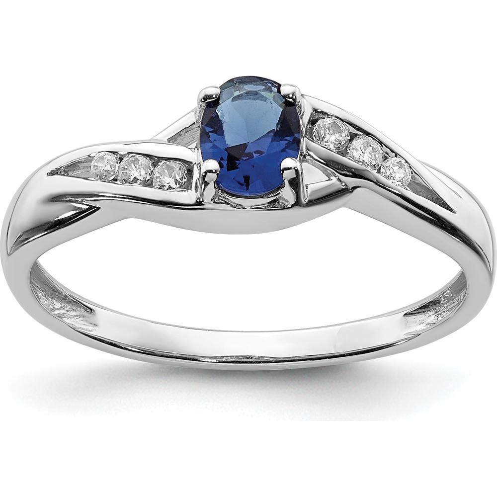 14K White Gold Oval Sapphire and Diamond Ring - 0.518 Carat Sapphire, 0.035 Carat Total Diamond Weight by 0