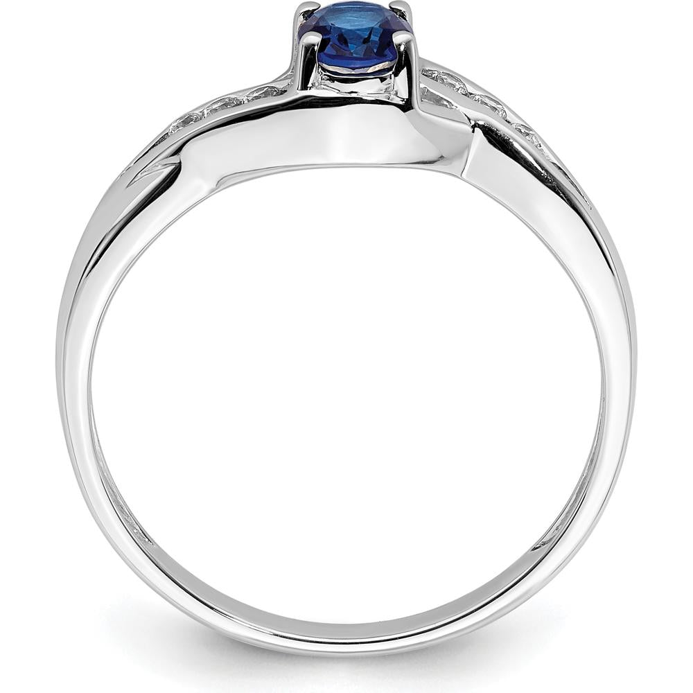 14K White Gold Oval Sapphire and Diamond Ring - 0.518 Carat Sapphire, 0.035 Carat Total Diamond Weight by 0