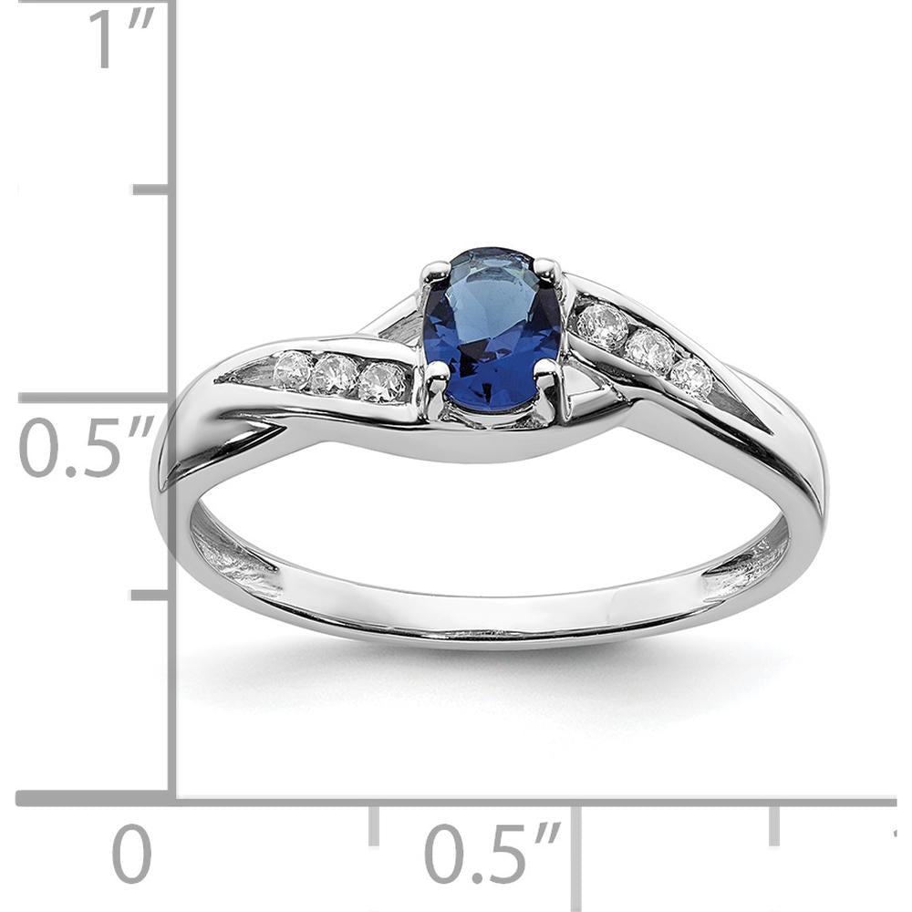 14K White Gold Oval Sapphire and Diamond Ring - 0.518 Carat Sapphire, 0.035 Carat Total Diamond Weight by 0