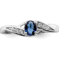 14K White Gold Oval Sapphire and Diamond Ring - 0.518 Carat Sapphire, 0.035 Carat Total Diamond Weight by 0