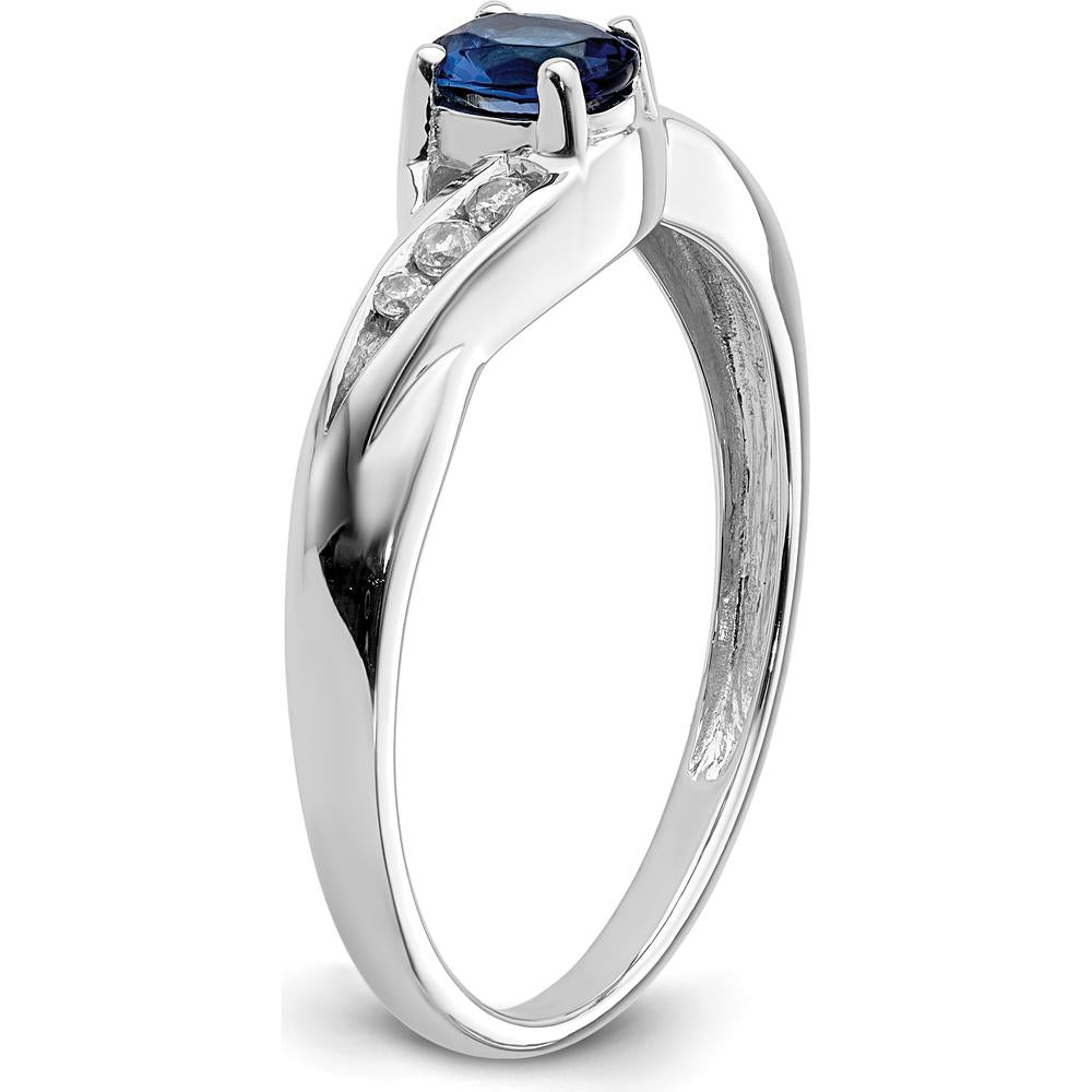 14K White Gold Oval Sapphire and Diamond Ring - 0.518 Carat Sapphire, 0.035 Carat Total Diamond Weight by 0