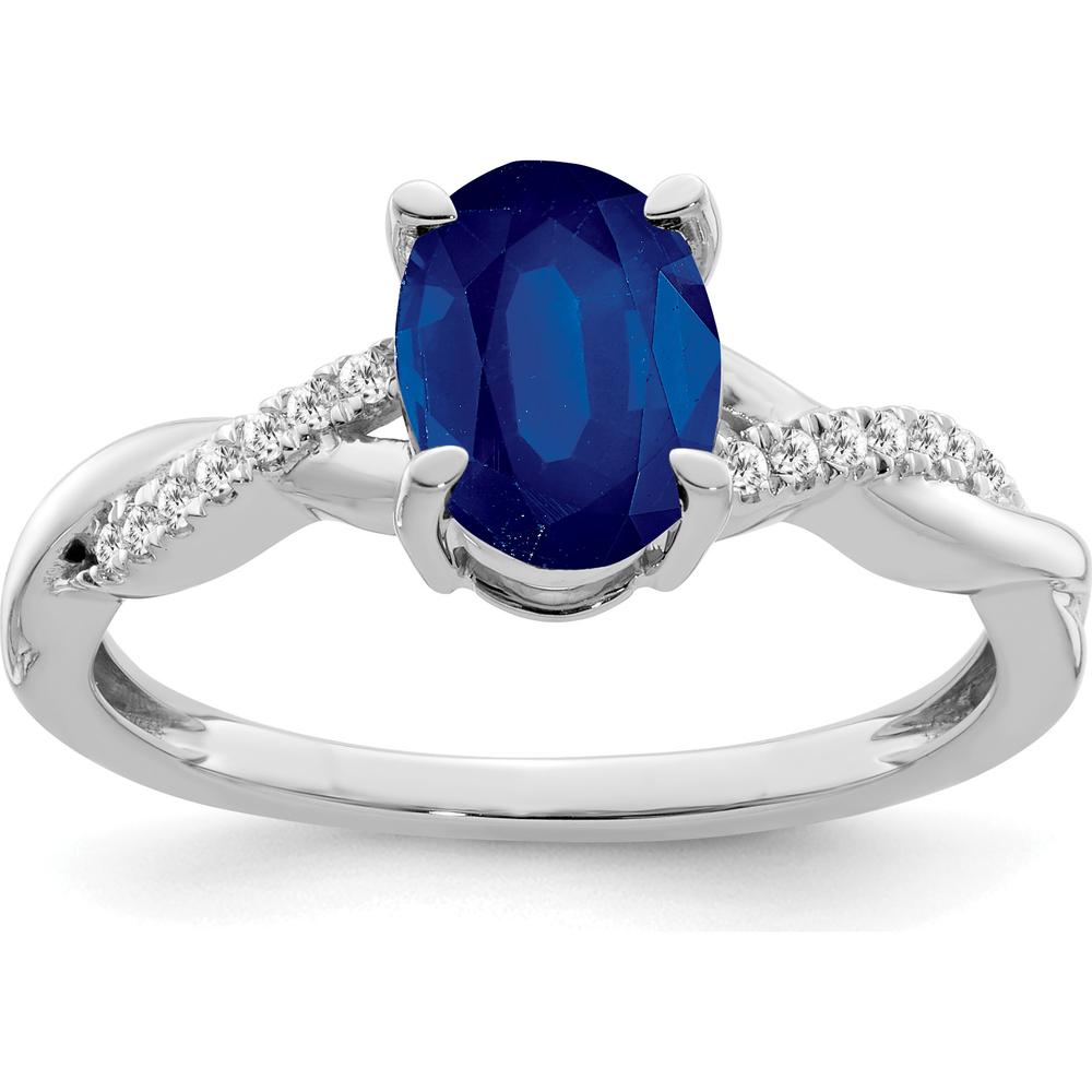 14K White Gold Oval Sapphire and Diamond Ring - 1.205 Carat Sapphire, 0.005 Carat Diamond Weight by 0