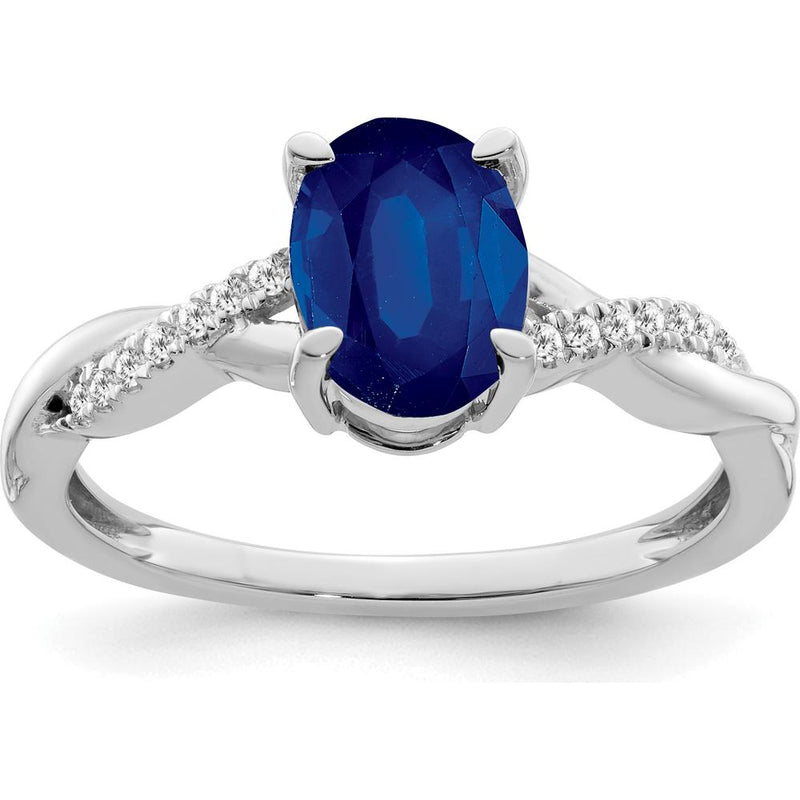 14K White Gold Oval Sapphire and Diamond Ring - 1.205 Carat Sapphire, 0.005 Carat Diamond Weight by 0