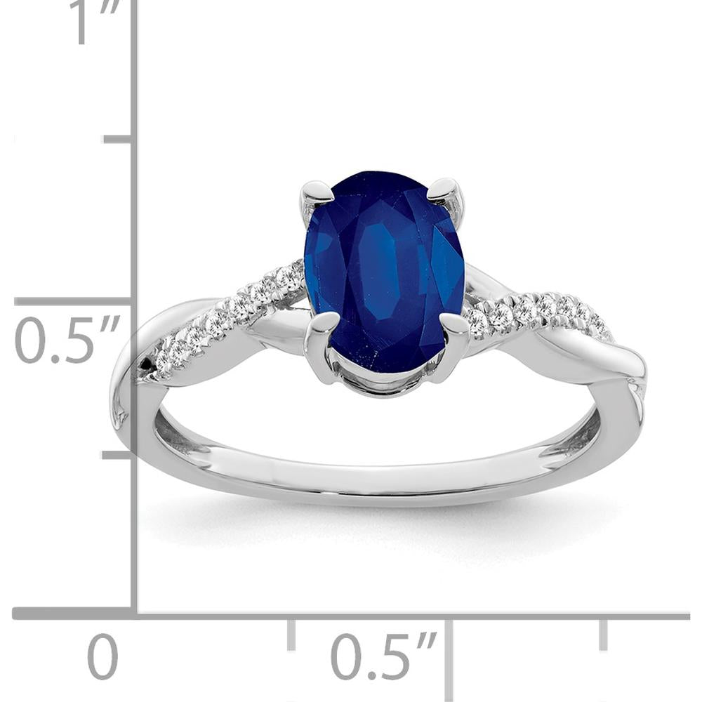14K White Gold Oval Sapphire and Diamond Ring - 1.205 Carat Sapphire, 0.005 Carat Diamond Weight by 0