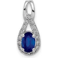 14K White Gold Oval Sapphire and Diamond Teardrop Halo Pendant - 0.50 Carat Sapphire, 0.096 Carat Diamond Total Weight by Lumare Gioia