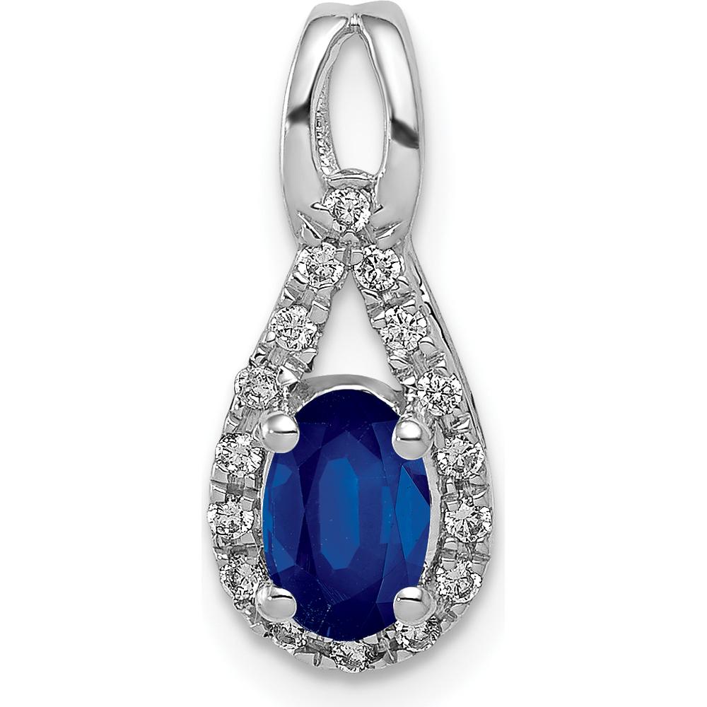 14K White Gold Oval Sapphire and Diamond Teardrop Halo Pendant - 0.50 Carat Sapphire, 0.096 Carat Diamond Total Weight by Lumare Gioia