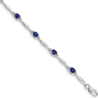 14K White Gold Oval Sapphire and Diamond Tennis Bracelet - 0.22 Carats Sapphire Total Weight, 0.01 Carats Diamond Total Weight by Monteluci Fine Jewelry