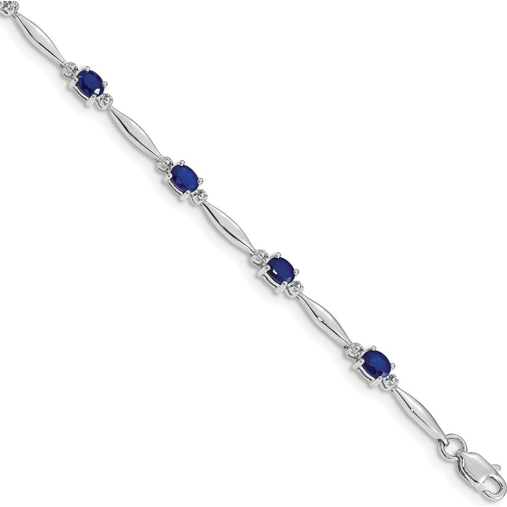 14K White Gold Oval Sapphire and Diamond Tennis Bracelet - 0.22 Carats Sapphire Total Weight, 0.01 Carats Diamond Total Weight by Monteluci Fine Jewelry