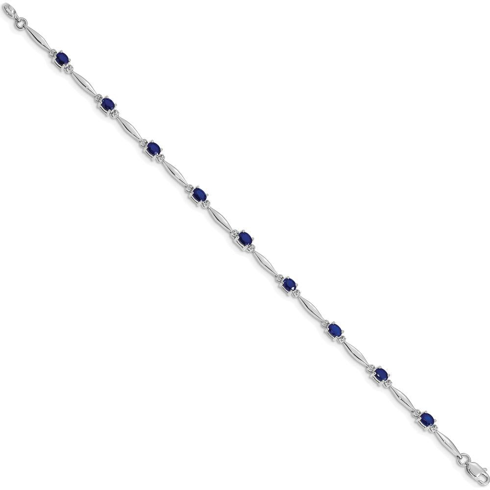 14K White Gold Oval Sapphire and Diamond Tennis Bracelet - 0.22 Carats Sapphire Total Weight, 0.01 Carats Diamond Total Weight by Monteluci Fine Jewelry
