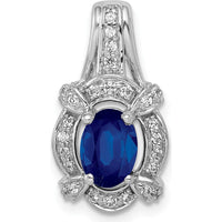 14K White Gold Oval Sapphire and Round Diamond Fancy Vintage Pendant - 0.865 Carat Sapphire Weight by Lumare Gioia