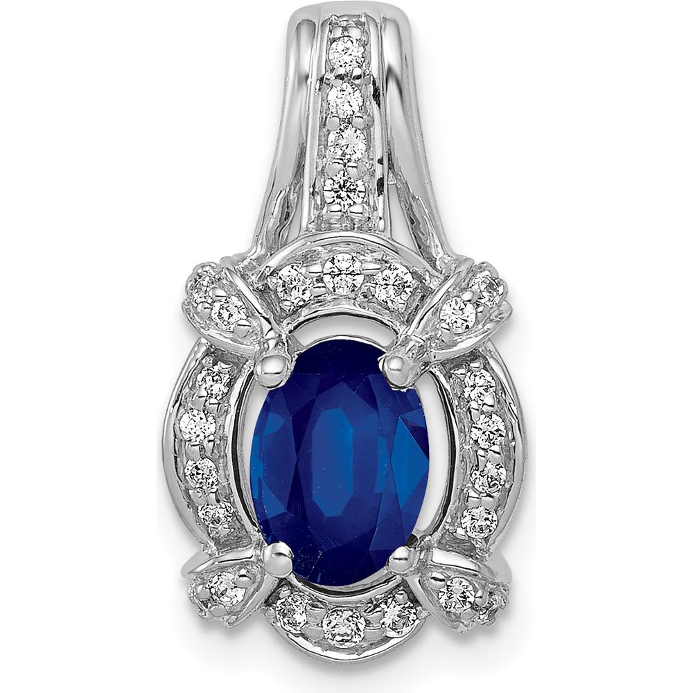 14K White Gold Oval Sapphire and Round Diamond Fancy Vintage Pendant - 0.865 Carat Sapphire Weight by Lumare Gioia