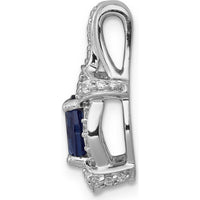 14K White Gold Oval Sapphire and Round Diamond Fancy Vintage Pendant - 0.865 Carat Sapphire Weight by Lumare Gioia