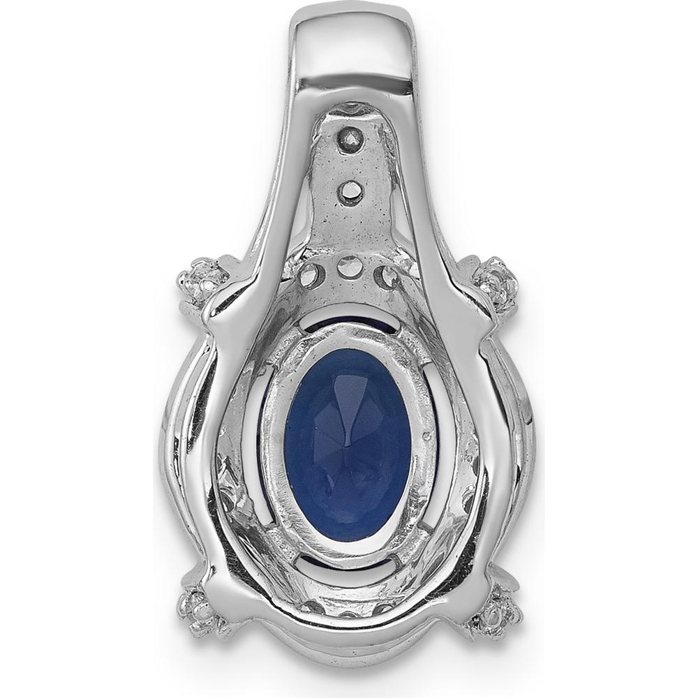 14K White Gold Oval Sapphire and Round Diamond Fancy Vintage Pendant - 0.865 Carat Sapphire Weight by Lumare Gioia