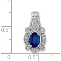 14K White Gold Oval Sapphire and Round Diamond Fancy Vintage Pendant - 0.865 Carat Sapphire Weight by Lumare Gioia