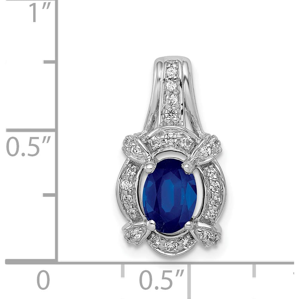 14K White Gold Oval Sapphire and Round Diamond Fancy Vintage Pendant - 0.865 Carat Sapphire Weight by Lumare Gioia