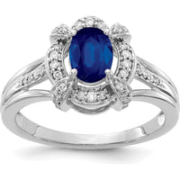 14K White Gold Oval Sapphire and Round Diamond Halo Ring - 0.78 Carat Sapphire, 0.04 Carat Total Diamond Weight by 0