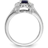 14K White Gold Oval Sapphire and Round Diamond Halo Ring - 0.78 Carat Sapphire, 0.04 Carat Total Diamond Weight by 0