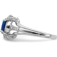 14K White Gold Oval Sapphire and Round Diamond Halo Ring - 0.78 Carat Sapphire, 0.04 Carat Total Diamond Weight by 0