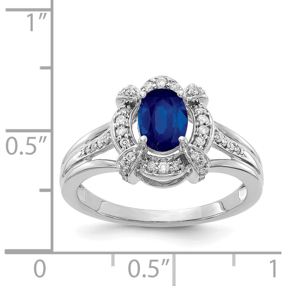 14K White Gold Oval Sapphire and Round Diamond Halo Ring - 0.78 Carat Sapphire, 0.04 Carat Total Diamond Weight by 0