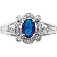 14K White Gold Oval Sapphire and Round Diamond Halo Ring - 0.78 Carat Sapphire, 0.04 Carat Total Diamond Weight by 0