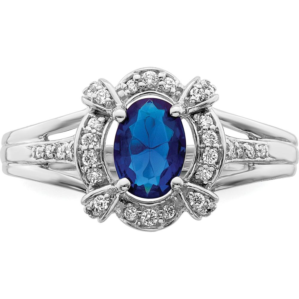 14K White Gold Oval Sapphire and Round Diamond Halo Ring - 0.78 Carat Sapphire, 0.04 Carat Total Diamond Weight by 0
