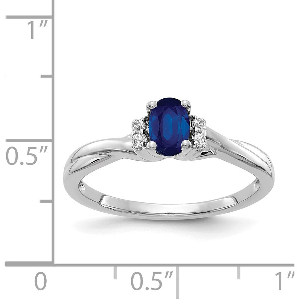 14K White Gold Oval Sapphire and Round Diamond Ring - 0.6 Carat Sapphire, 0.048 Carat Diamond by 0