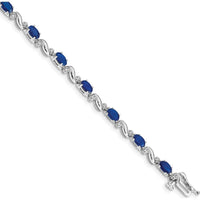 14K White Gold Oval Sapphire and Round Diamond Tennis Bracelet - 0.21 Carats Sapphire, 0.004 Carats Diamond Weight by Monteluci Fine Jewelry