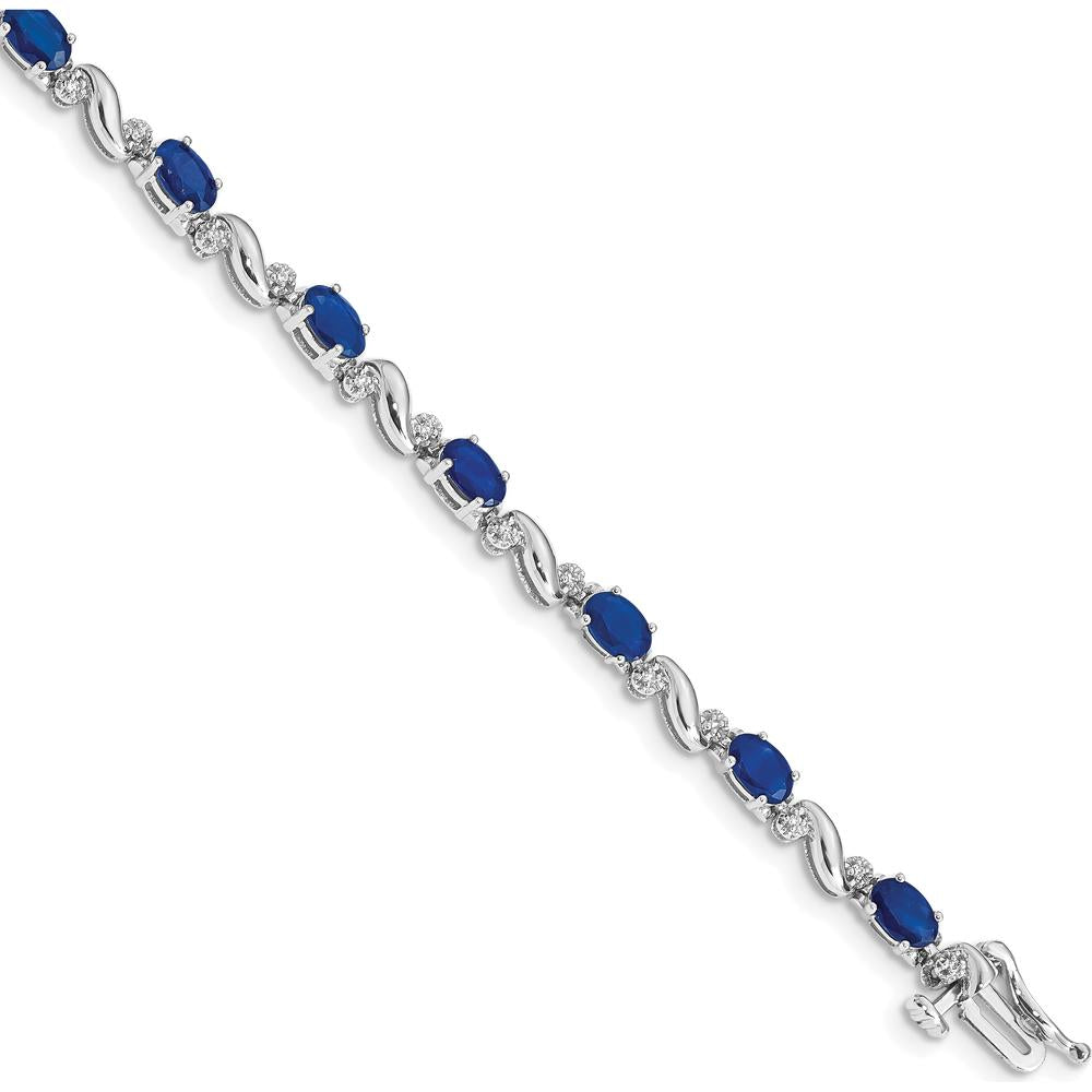 14K White Gold Oval Sapphire and Round Diamond Tennis Bracelet - 0.21 Carats Sapphire, 0.004 Carats Diamond Weight by Monteluci Fine Jewelry