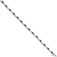 14K White Gold Oval Sapphire and Round Diamond Tennis Bracelet - 0.21 Carats Sapphire, 0.004 Carats Diamond Weight by Monteluci Fine Jewelry