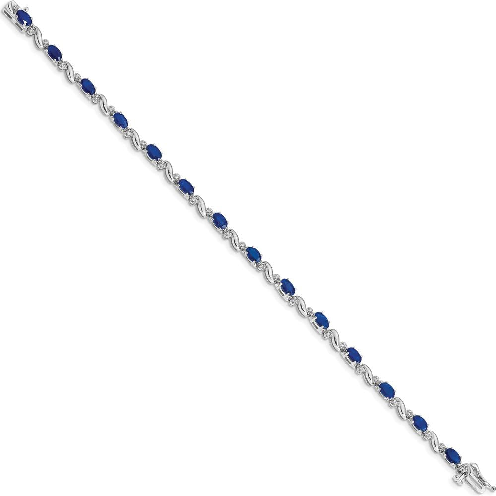 14K White Gold Oval Sapphire and Round Diamond Tennis Bracelet - 0.21 Carats Sapphire, 0.004 Carats Diamond Weight by Monteluci Fine Jewelry