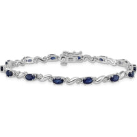 14K White Gold Oval Sapphire and Round Diamond Tennis Bracelet - 0.21 Carats Sapphire, 0.004 Carats Diamond Weight by Monteluci Fine Jewelry