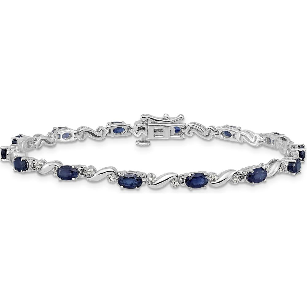 14K White Gold Oval Sapphire and Round Diamond Tennis Bracelet - 0.21 Carats Sapphire, 0.004 Carats Diamond Weight by Monteluci Fine Jewelry