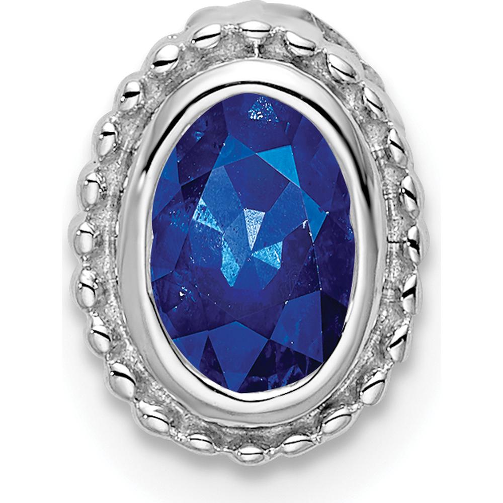 14K White Gold Oval Sapphire Beaded Edge Pendant - 0.6 Carat Natural Sapphire by Lumare Gioia