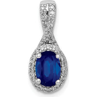 14K White Gold Oval Sapphire Halo Pendant with Round Diamonds - 0.9 Carat Sapphire, 0.0045 Carat Total Diamond Weight by Monteluci Fine Jewelry