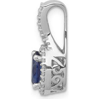 14K White Gold Oval Sapphire Halo Pendant with Round Diamonds - 0.9 Carat Sapphire, 0.0045 Carat Total Diamond Weight by Monteluci Fine Jewelry