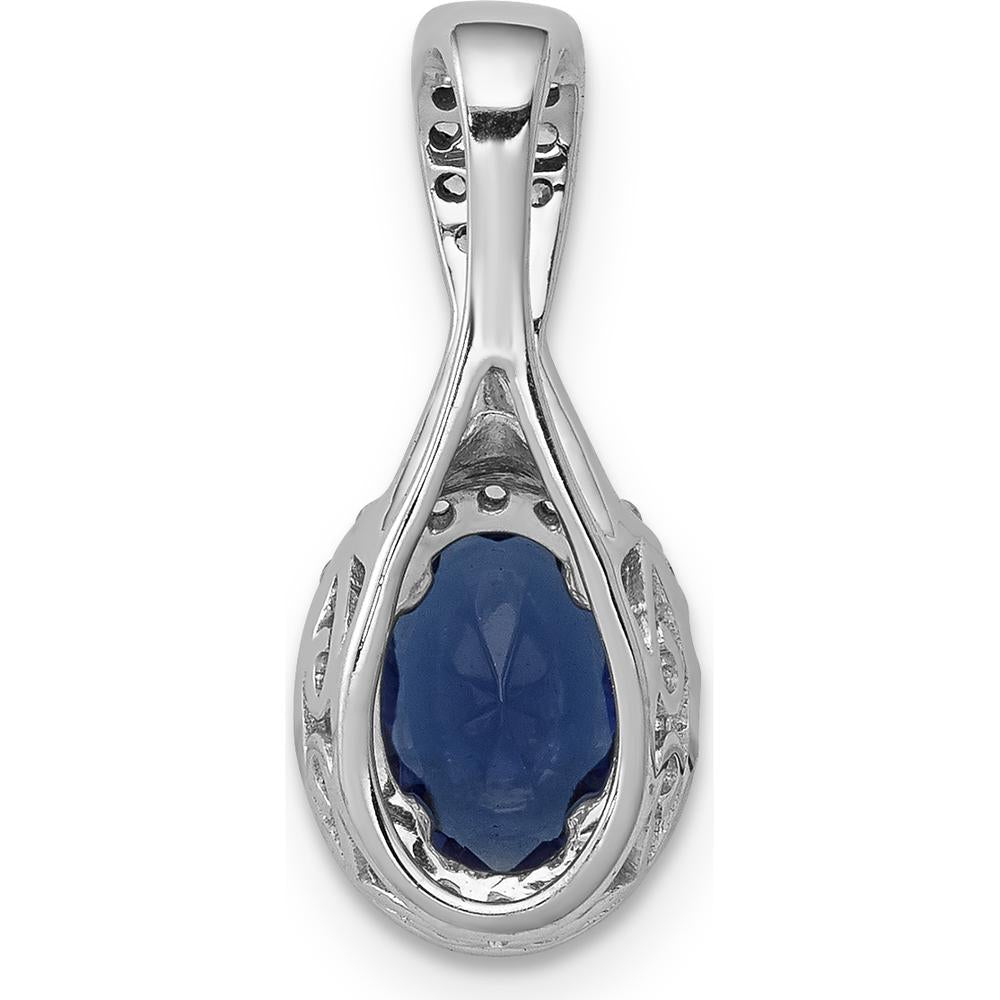 14K White Gold Oval Sapphire Halo Pendant with Round Diamonds - 0.9 Carat Sapphire, 0.0045 Carat Total Diamond Weight by Monteluci Fine Jewelry