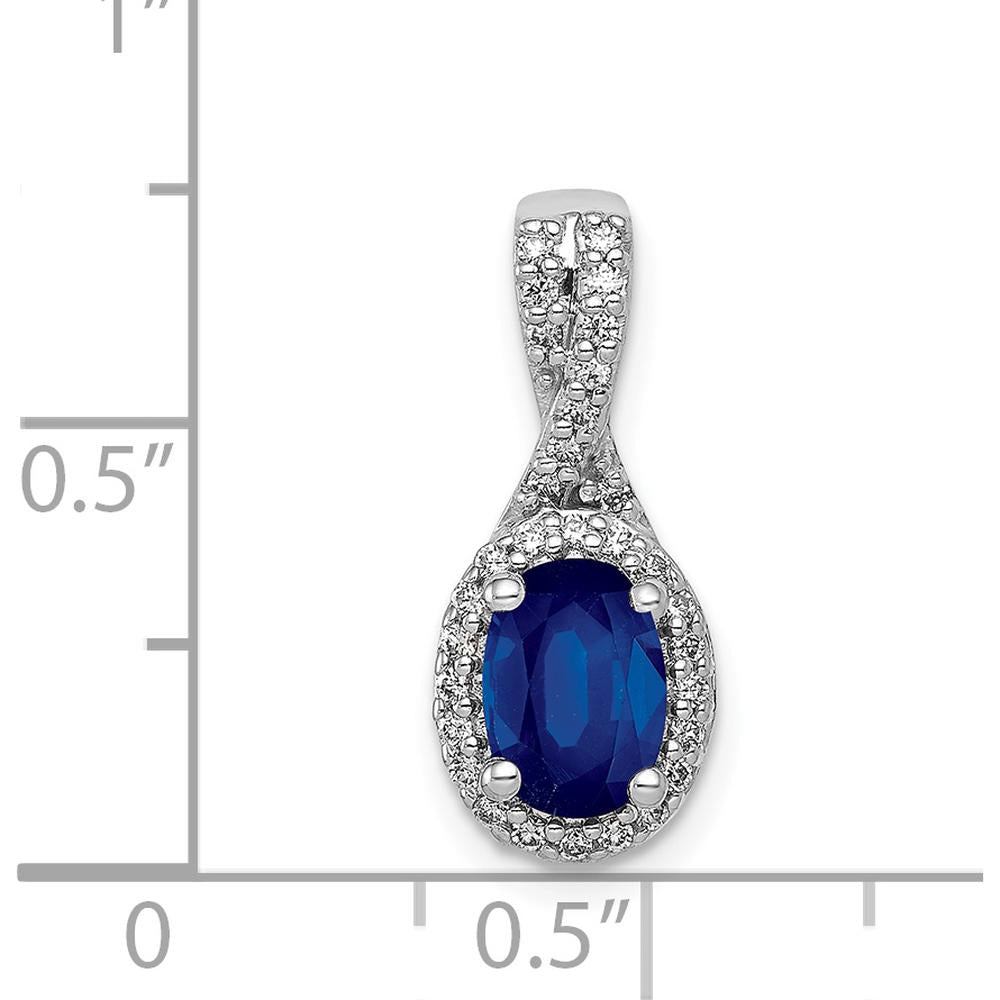 14K White Gold Oval Sapphire Halo Pendant with Round Diamonds - 0.9 Carat Sapphire, 0.0045 Carat Total Diamond Weight by Monteluci Fine Jewelry
