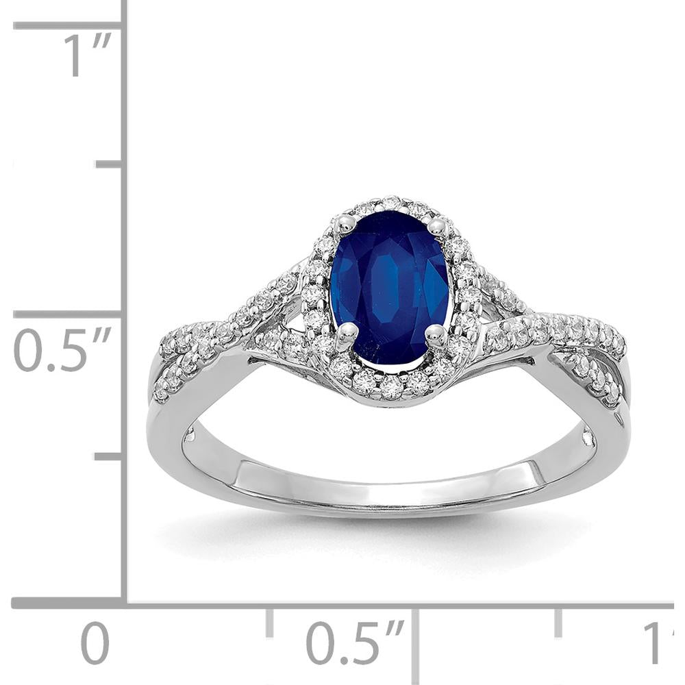 14K White Gold Oval Sapphire Halo Ring with 46 Round Diamonds - 1.00 Carat Sapphire, 0.21 Carat Total Diamond Weight by 0