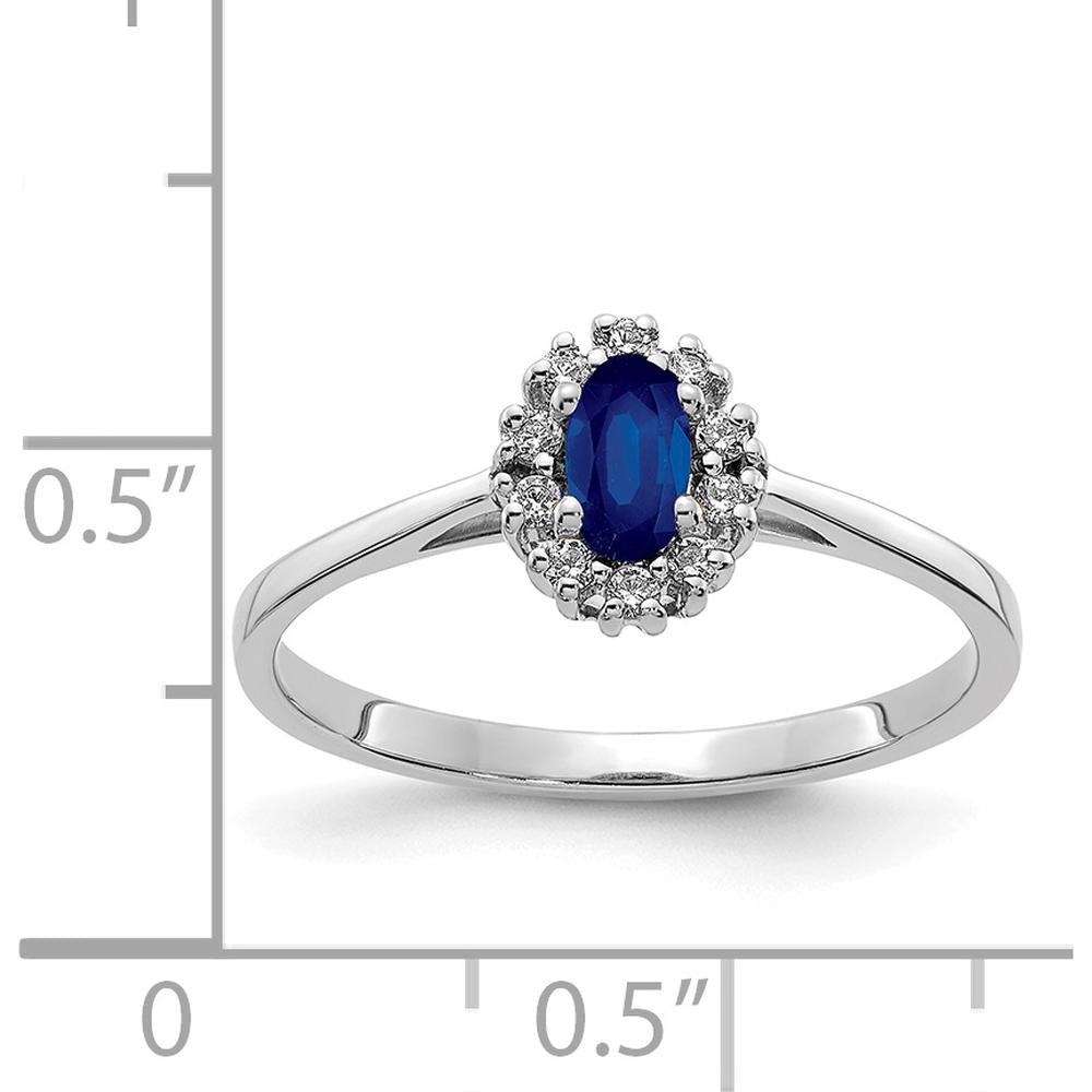 14K White Gold Oval Sapphire Halo Ring with Round Diamond Accents - 0.305 Carat Sapphire, 0.01 Carat Total Diamond Weight by 0